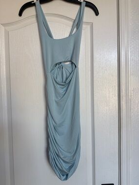 Source Unknown Powder Blue Cutout Ruched Tank Dress